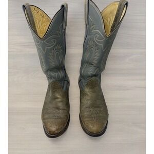 Vintage 80's Bona Allen Tooled Gray‎ Leather Western Cowboy Boots Men's 9.5 D